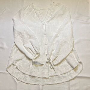 Aerie 100% cotton white gauzy breezy flowy breathable textured Blouse TieCuffs S